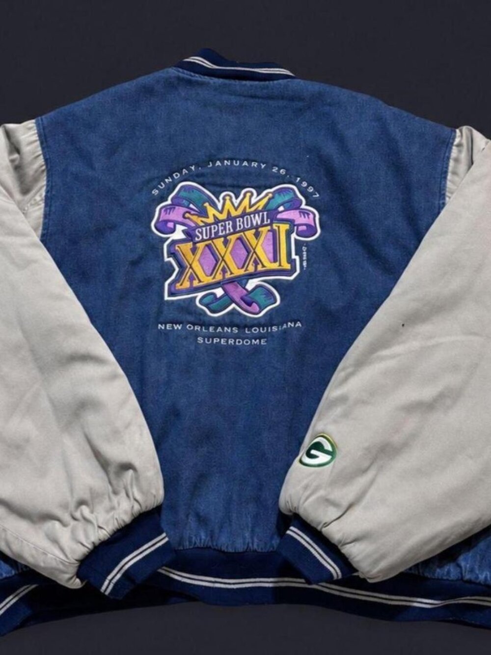 Canyon Guide Miller Lite Super Bowl XXXI Packers Denim Varsity Jacket XXL